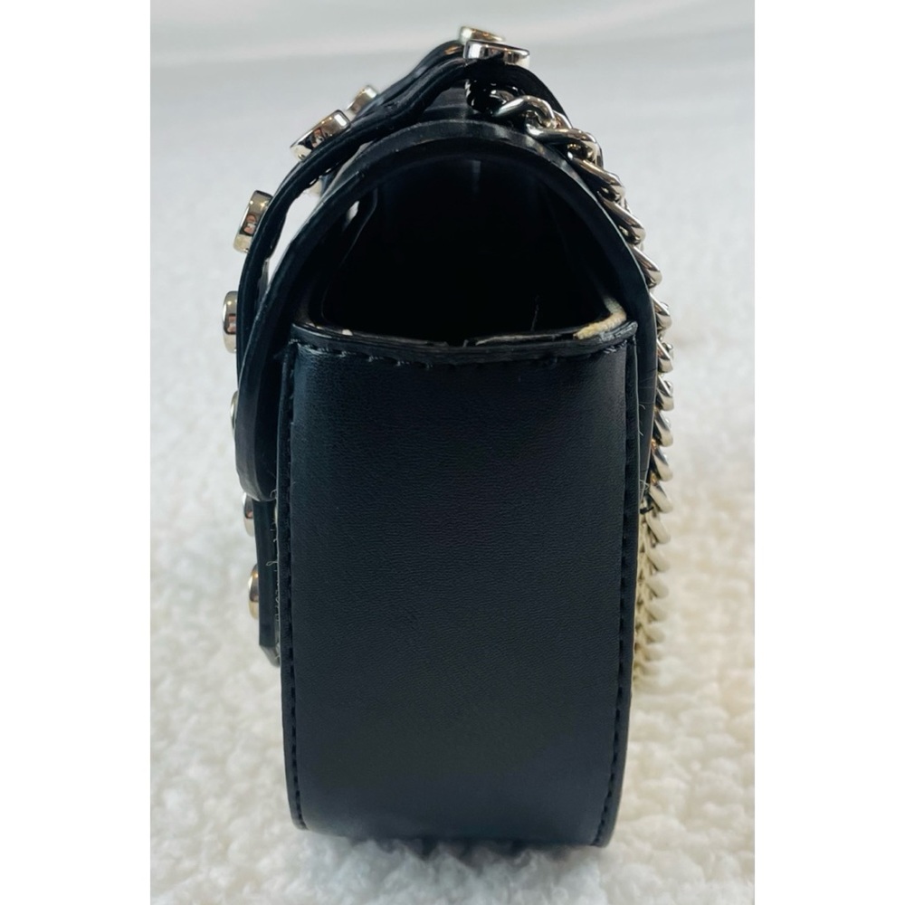 ZARA • Black/Cream Faux Leather and Canvas Studded Mini Chainlink Crossbody Bag - Picture 4 of 16